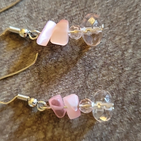 3/$30 HANDMADE Pink Cat's Eye Glass Beaded Dangle Hook Earrings - Picture 4 of 5